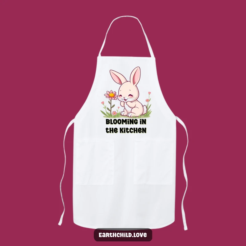 Funny Kawaii Bunny Sniffing Wildflower Apron - Cute Garden Gift