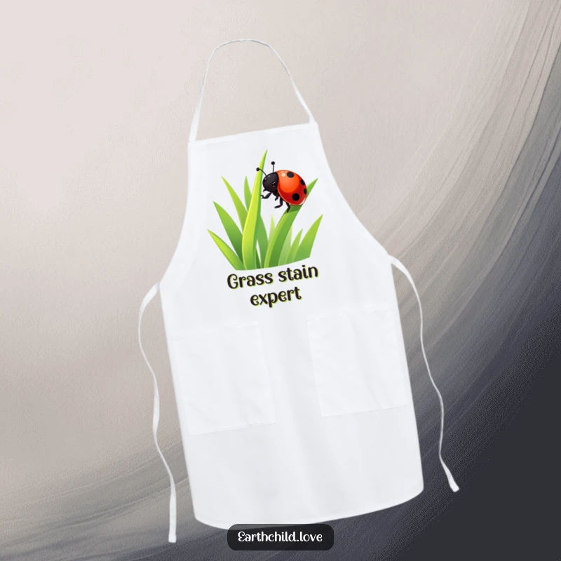 Funny Kawaii Ladybug Apron showing a cute ladybug on grass, a whimsical and funny accessory for a joyful cooking experience.