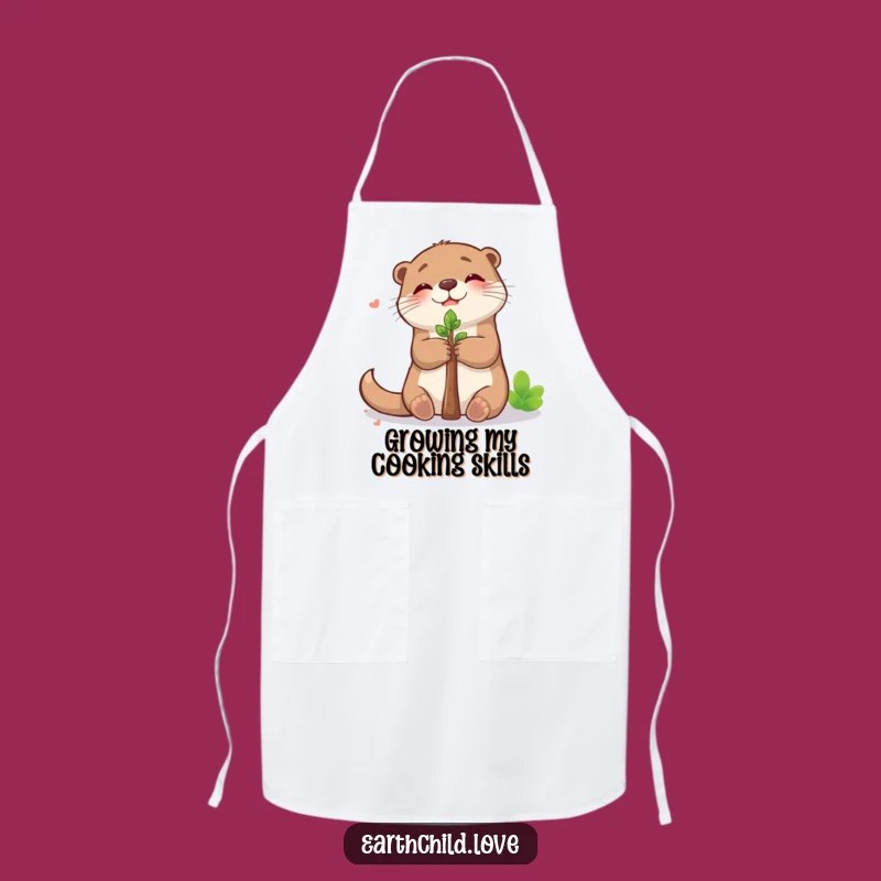 Funny Kawaii Otter Hugging Sapling Apron - Cute Kitchen Gift for Nature Lovers
