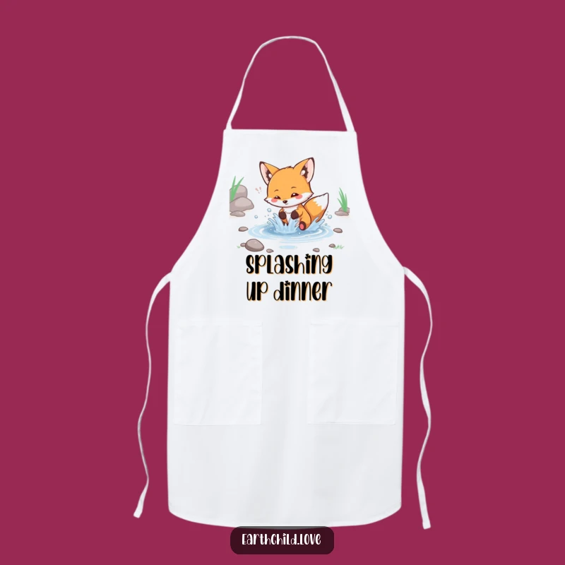 Funny Kawaii Fox Splashing Stream Apron - Cute Kitchen Gift for Playful Cooks