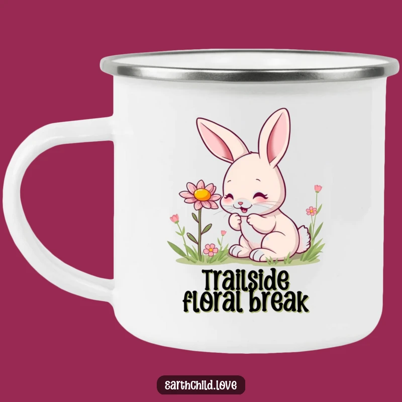 Funny Kawaii Bunny Sniffing Wildflower Camping Mug - Outdoor Floral Gift