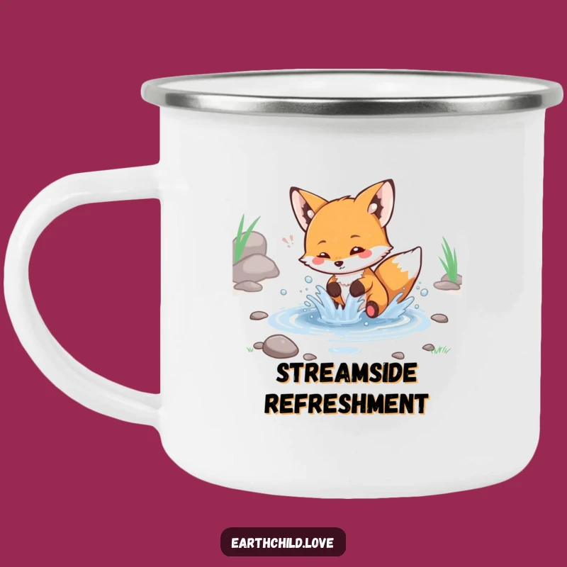 Funny Kawaii Fox Splashing Stream Camping Mug - Outdoor Playful Gift