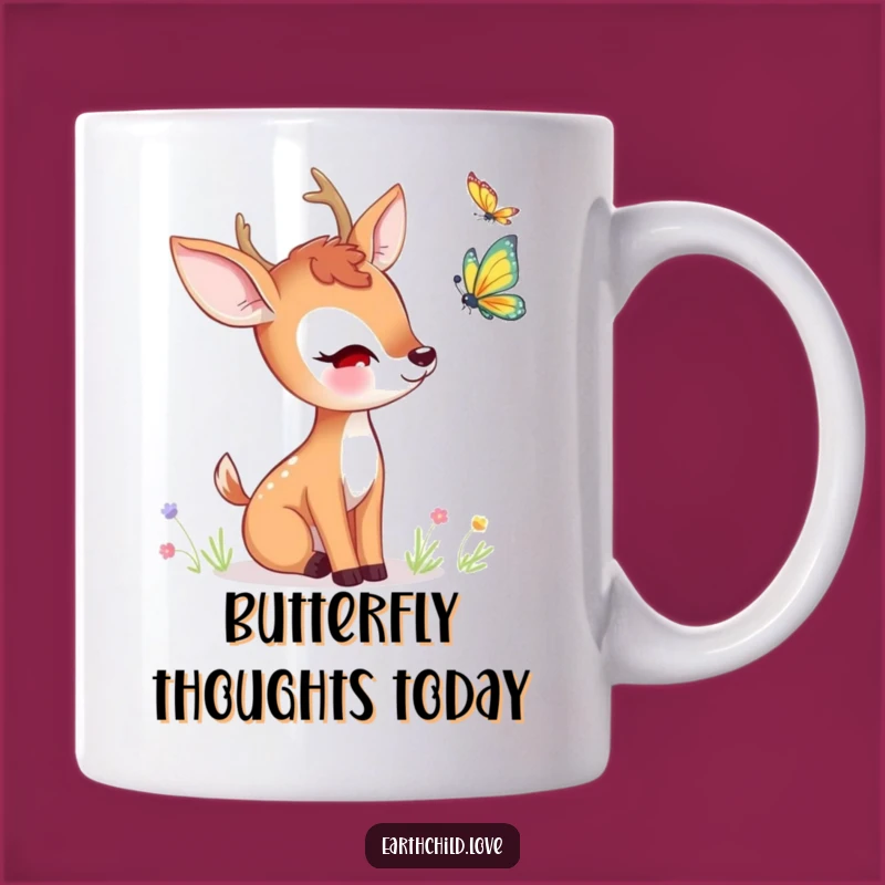 Funny Kawaii Deer Butterfly Mug - Enchanting Nature Gift for Gentle Souls