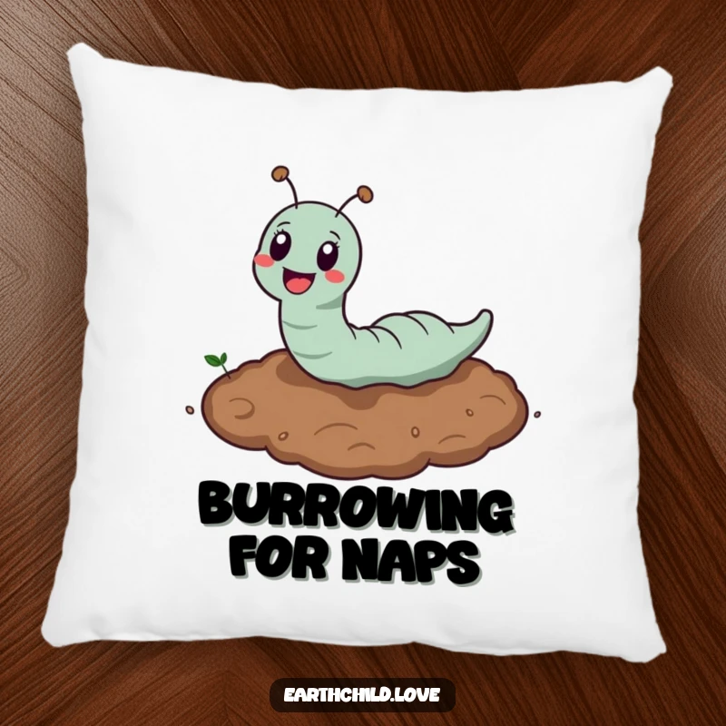 Funny Kawaii Earthworm Pillow with a cute earthworm burrowing in soil, offering soft and funny comfort for your living space.