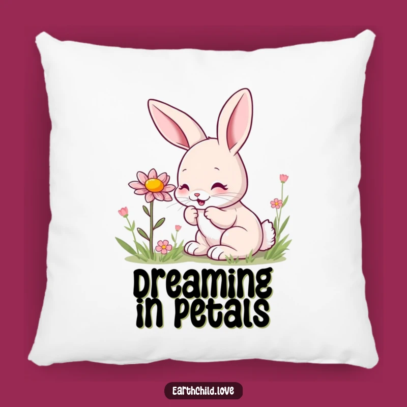 Funny Kawaii Bunny Sniffing Wildflower Pillow - Cozy Floral Decor Accent