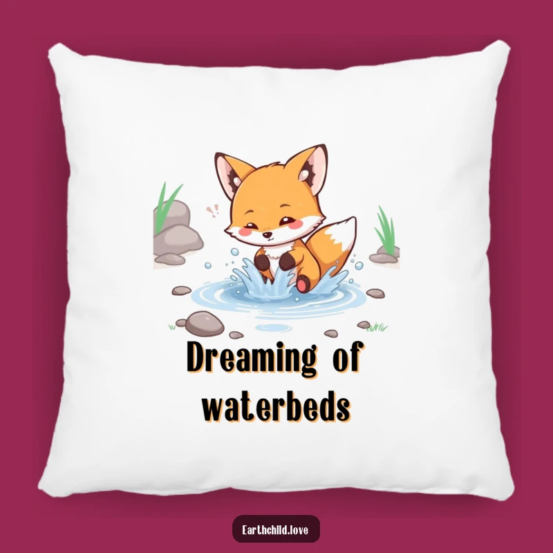 Funny Kawaii Fox Splashing Stream Pillow - Cozy Playful Decor Accent