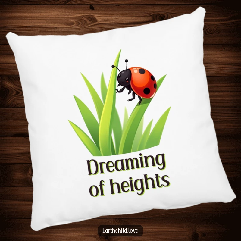 Funny Kawaii Ladybug Pillow featuring a cute ladybug on a grass blade, providing soft and decorative funny comfort for your home.
