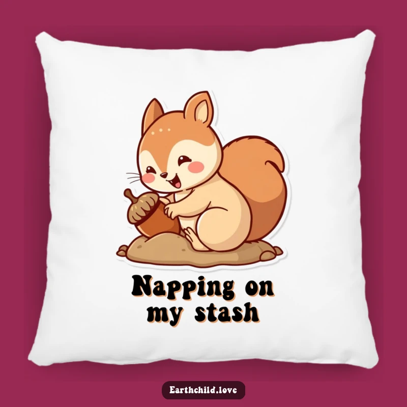 Funny Kawaii Squirrel Burying Acorn Pillow - Cozy Woodland Decor Accent