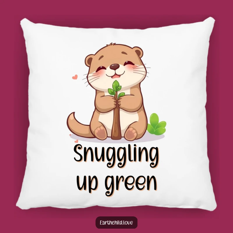 Funny Kawaii Otter Hugging Sapling Pillow - Cozy Cute Decor Accent