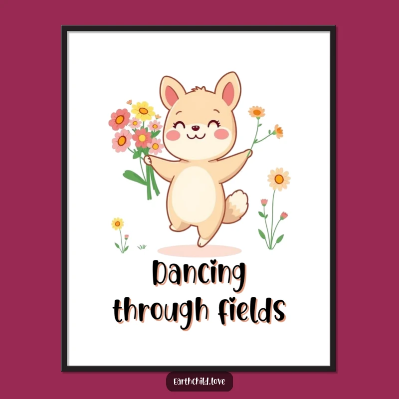 Funny Animal Dancer Digital Print: Cheerful Floral Wall Art Gift