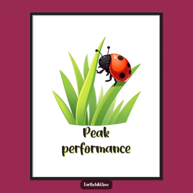 Funny Kawaii Ladybug Grass Digital Art Print: Cheerful Wall Decor