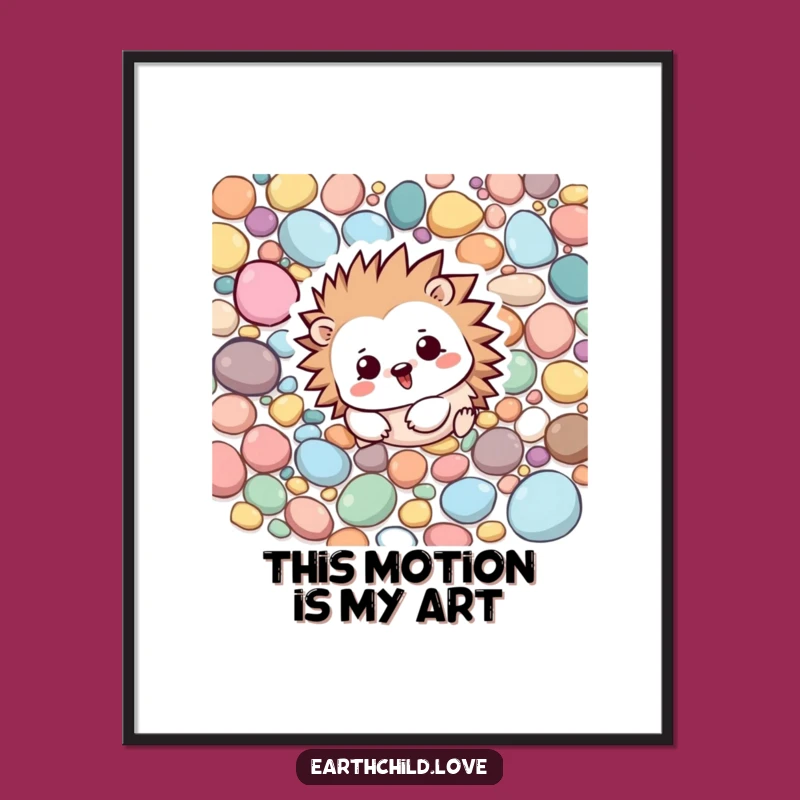 Funny Kawaii Hedgehog Digital Art - Instant Playful Pebble Rolling Download
