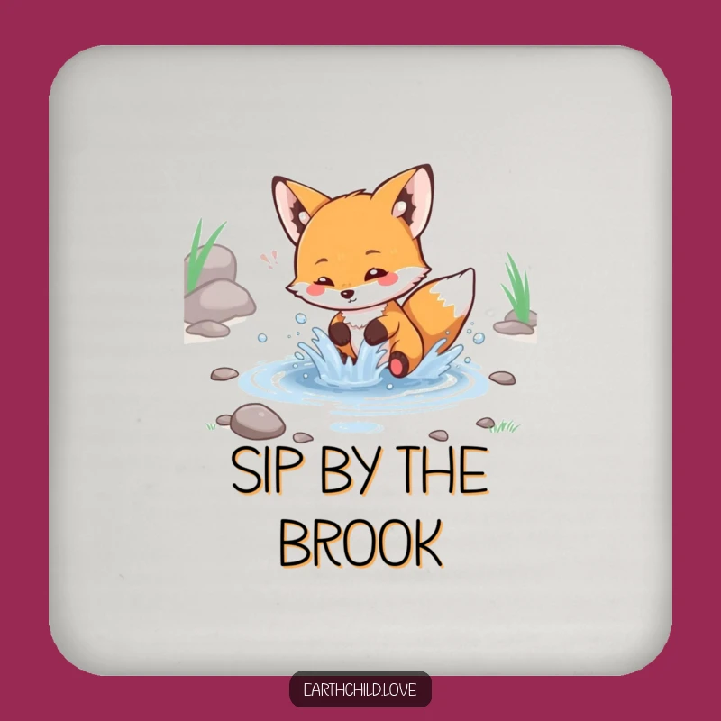 Funny Kawaii Fox Splashing Stream Coaster - Cute Playful Table Protector
