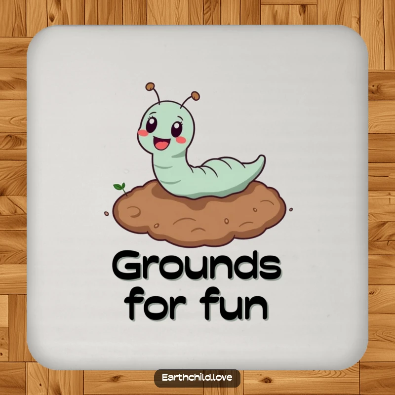Funny Kawaii Earthworm Drink Coaster showing a cute earthworm burrowing in soil, a protective and charming funny accessory.