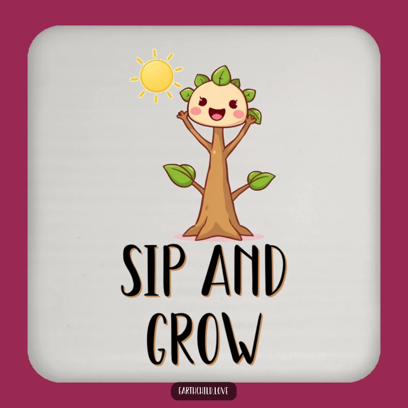 Funny Tree Sprout Coaster: Protect Surfaces with Kawaii Sprout Reaching Sun, Quirky Funny Gift