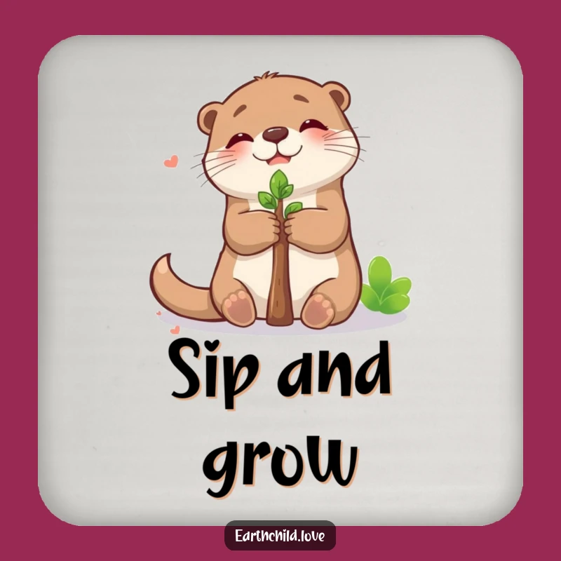 Funny Kawaii Otter Hugging Sapling Coaster - Cute Table Protection Gift