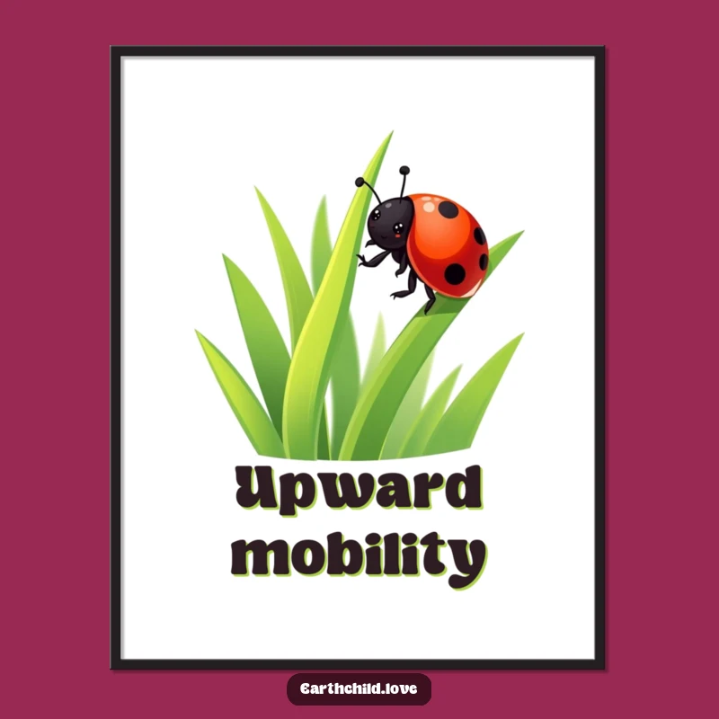 Funny Kawaii Ladybug Grass Poster: Vibrant Cute Art for a Happy Room