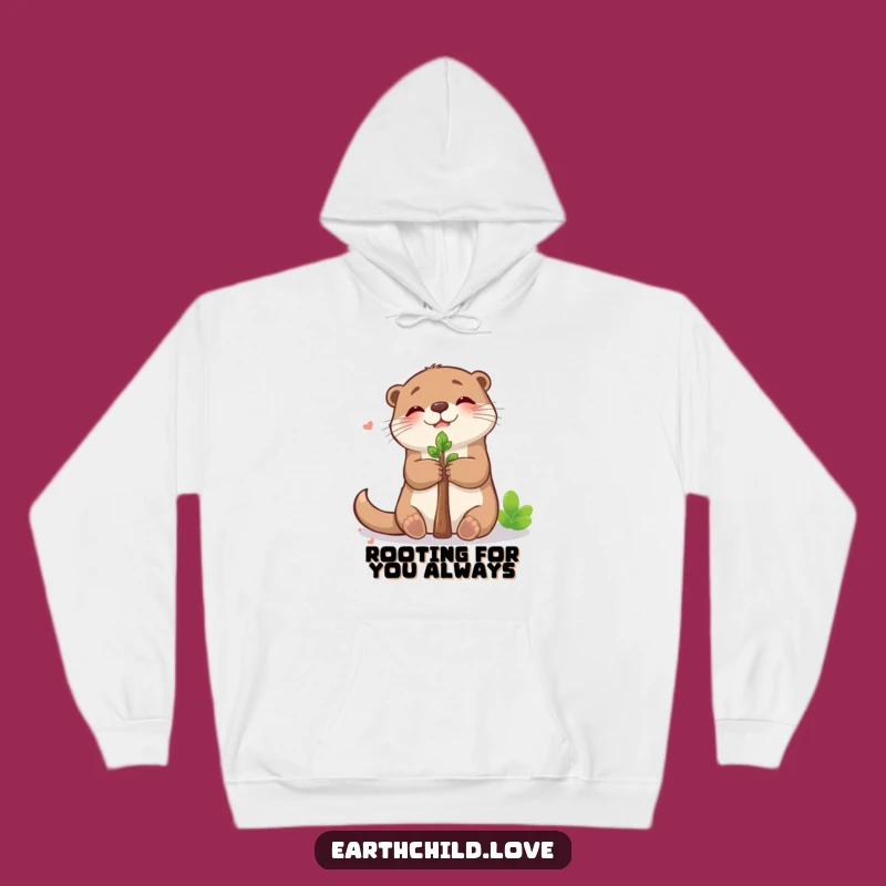 Funny Kawaii Otter Hugging Sapling Hoodie - Cozy Woodland Animal Gift