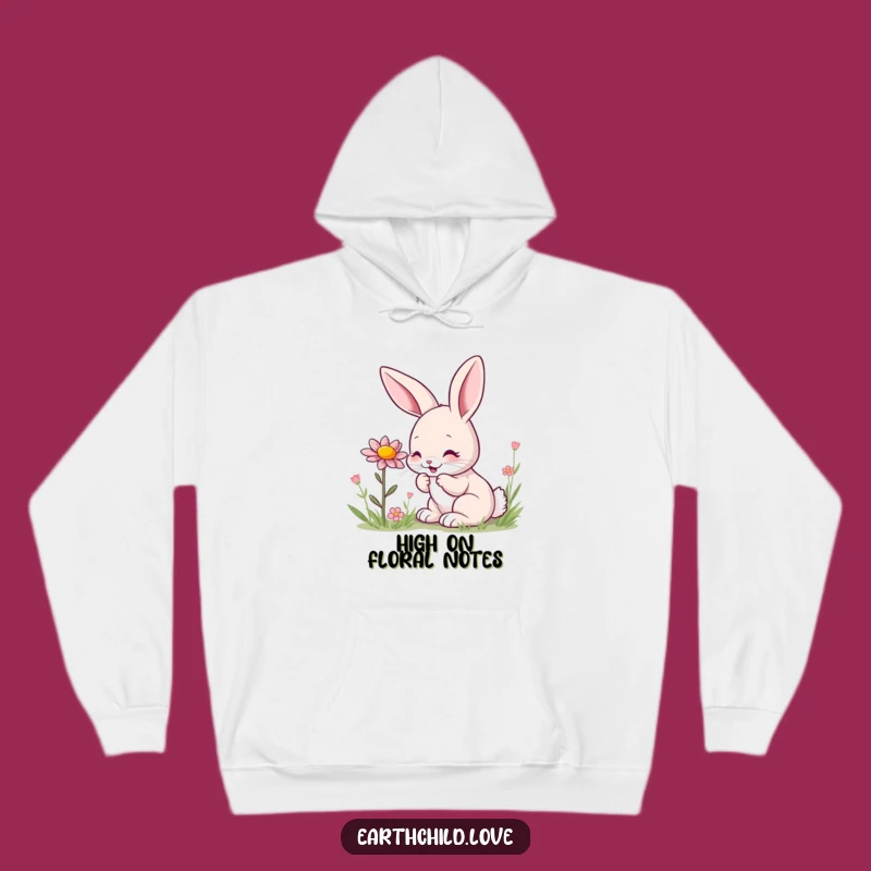 Funny Kawaii Bunny Sniffing Wildflower Hoodie - Cozy Spring Animal Gift