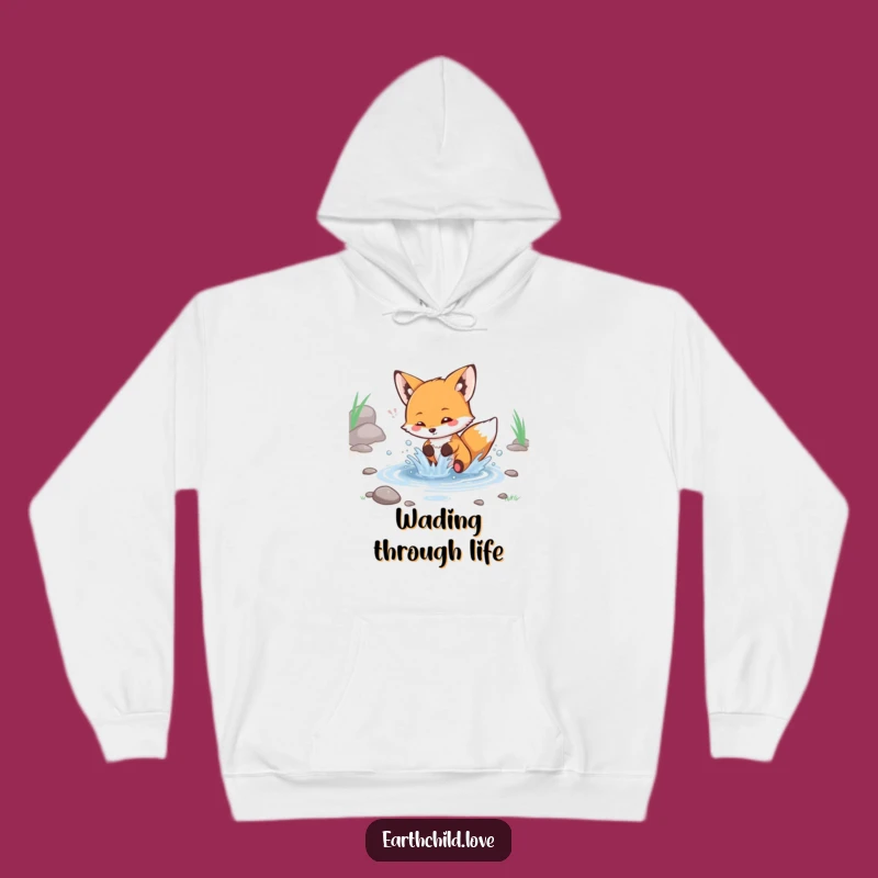 Funny Kawaii Fox Splashing Stream Hoodie - Cozy Playful Animal Gift