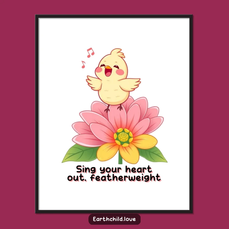 Free Printable Kawaii Bird Singing Art - Funny Downloadable Motivational Wall Decor