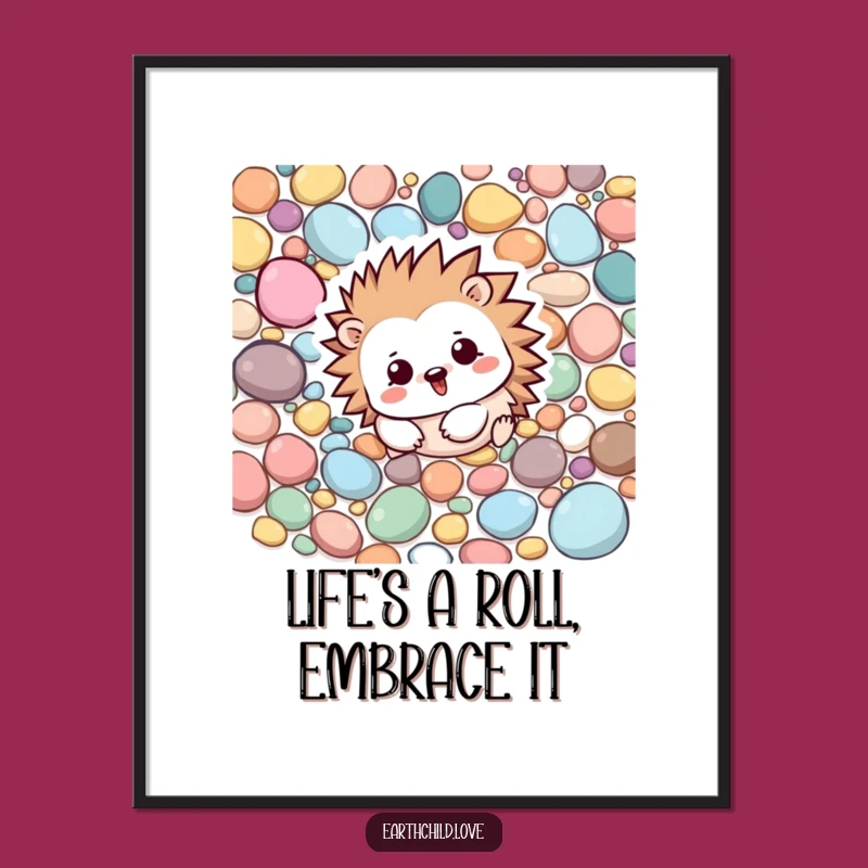 Free Printable Kawaii Hedgehog Rolling Art - Funny Downloadable Playful Wall Decor