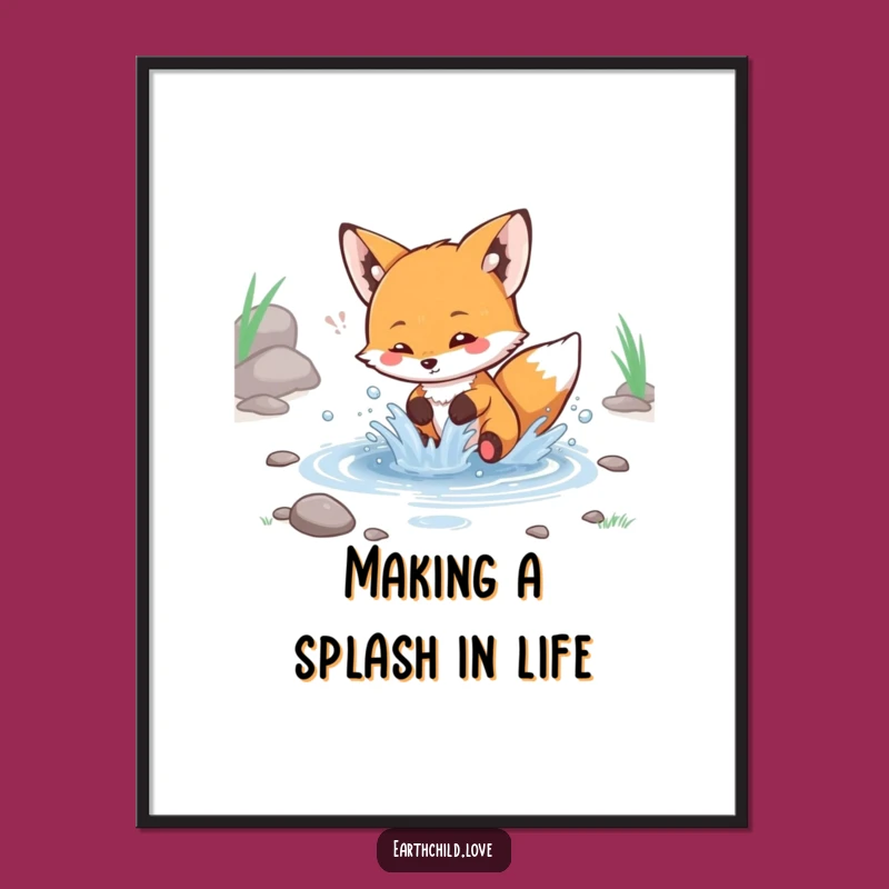 Free Printable Wall Art: Fox Splashing Stream - Funny Downloadable Art