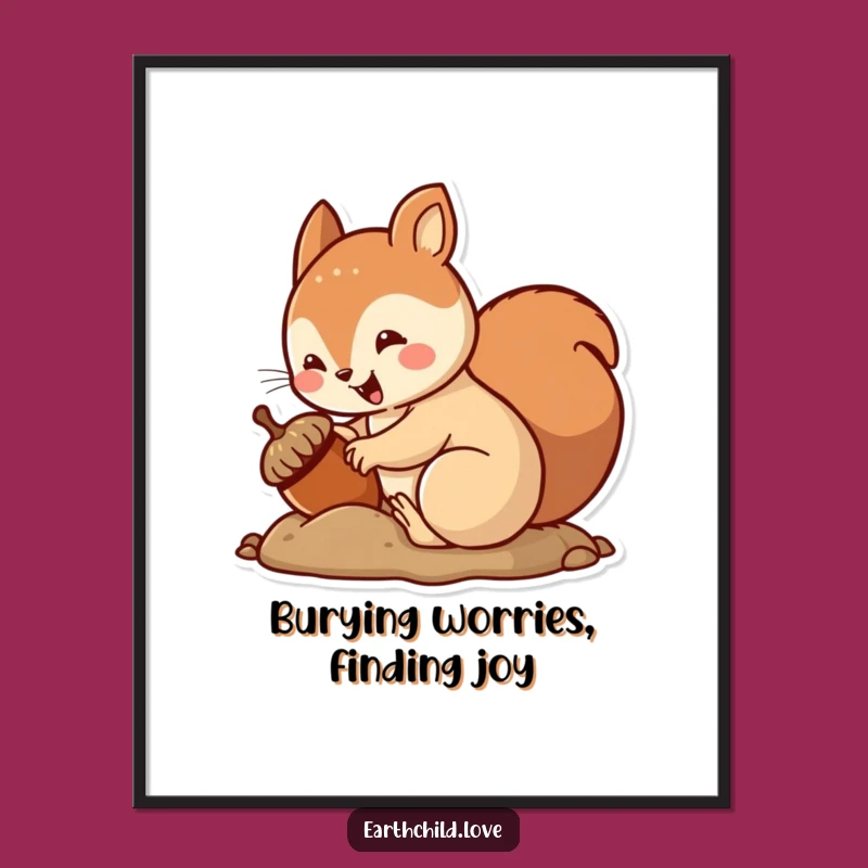 Free Printable Wall Art: Squirrel Burying Acorn - Funny Downloadable Art