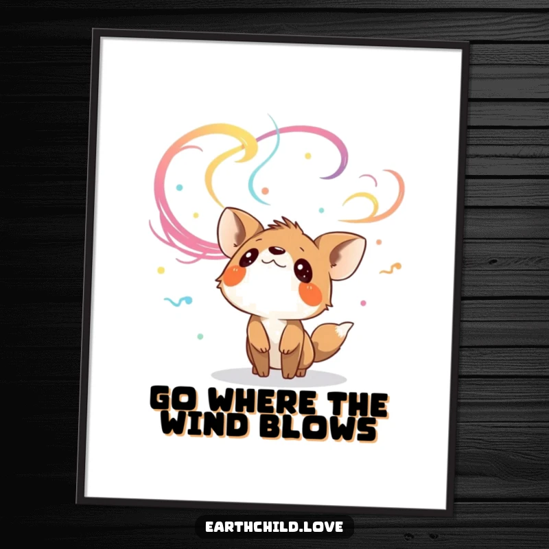 Funny Free Printable Wall Art: A curious animal character gazing upwards at vibrant, swirling winds, lost in thought.