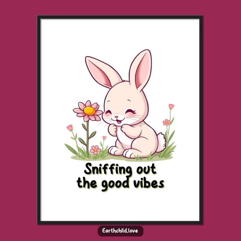 Free Printable Wall Art: Bunny Sniffing Flower - Funny Downloadable Art