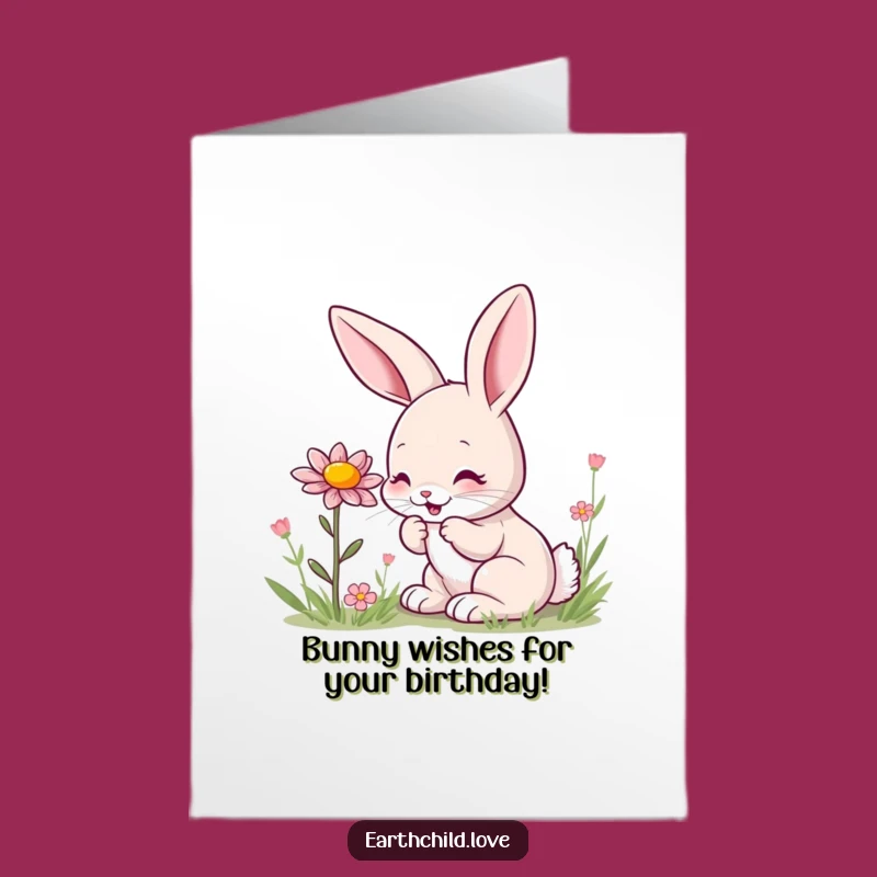 Free Printable Birthday Card: Bunny Sniffing Flower - Funny Downloadable Gift
