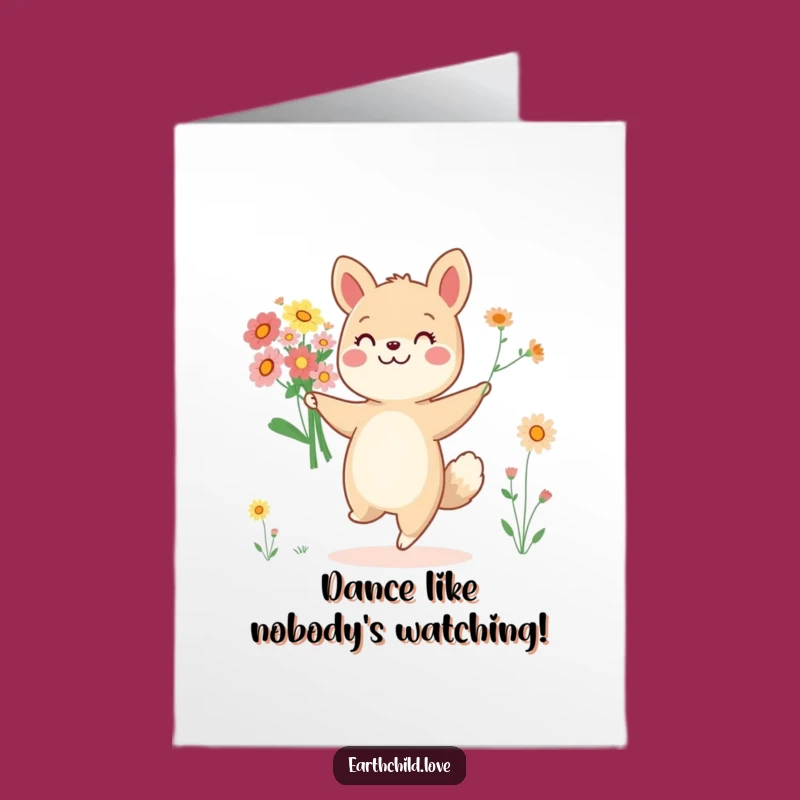 Free Printable Birthday Card: Dancing Flower Animal - Funny Downloadable Gift for Nature Lovers!