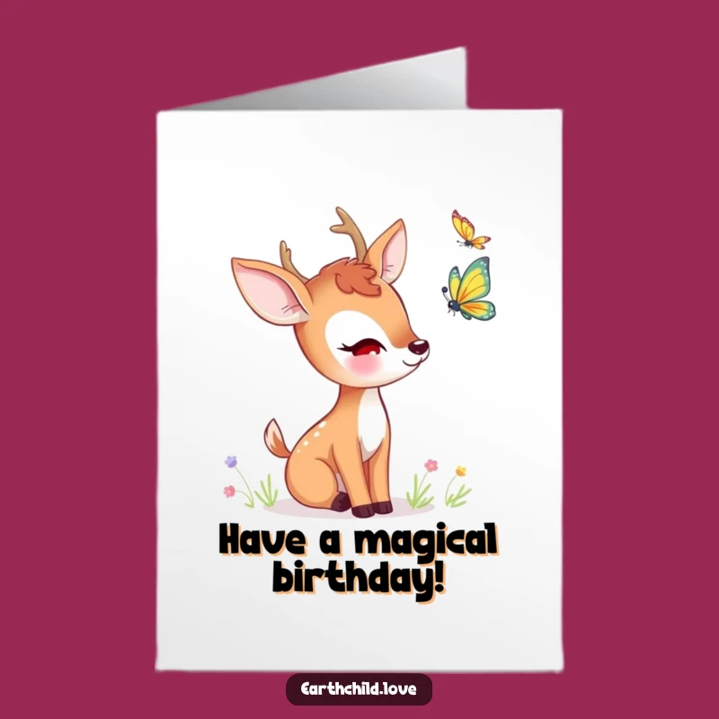 Free Printable Birthday Card: Deer Watching Butterfly - Funny Downloadable Gift