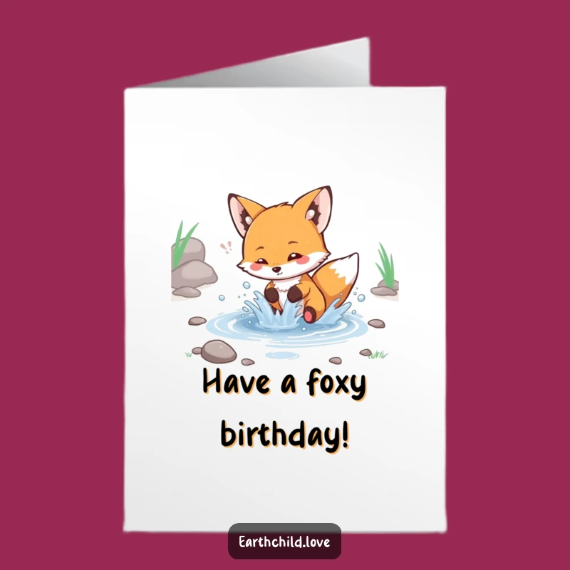 Free Printable Birthday Card: Fox Splashing Stream - Funny Downloadable Gift