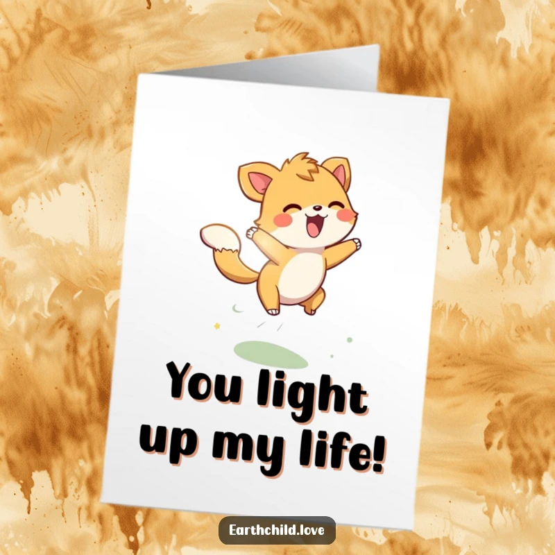 Funny Free Printable Congratulations Card: Energetic animal character joyfully leaping through sunbeams, signifying a moment of triumph.