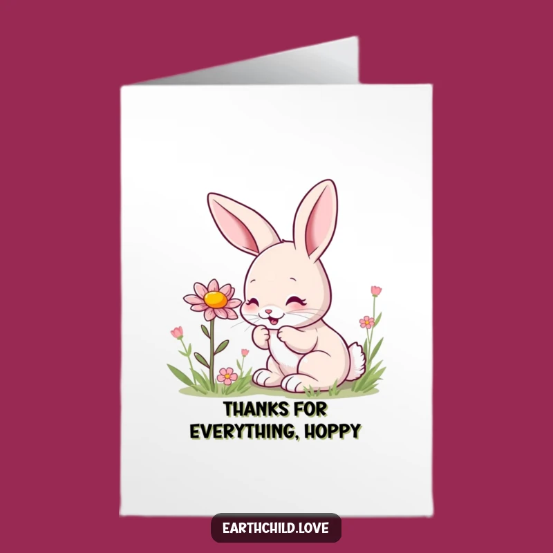 Free Printable Thank You Card: Bunny Sniffing Flower - Funny Downloadable Gift