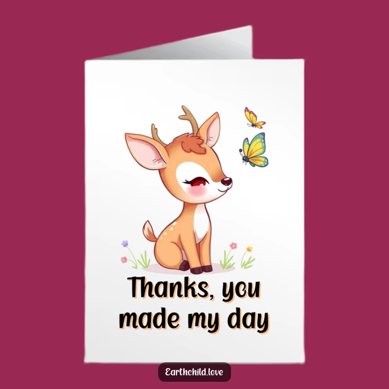 Free Printable Thank You Card: Deer Watching Butterfly - Funny Downloadable Gift