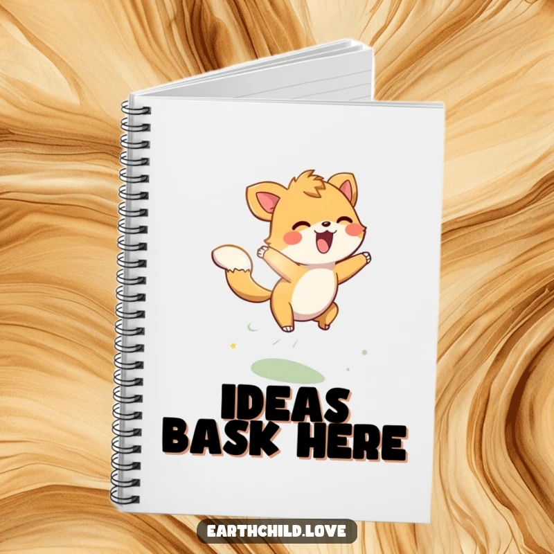 Funny energetic animal character playfully leaping through sunbeams, on the cover of a notebook.