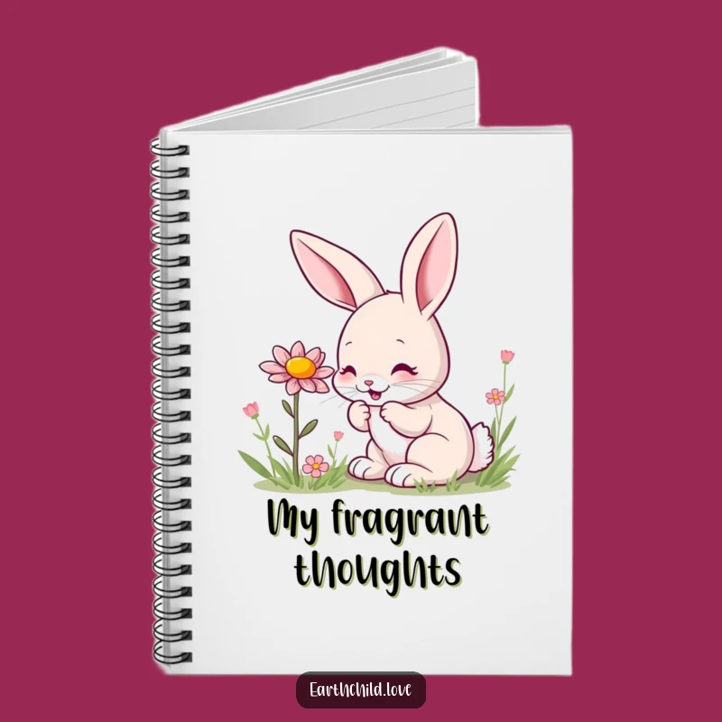 Funny Kawaii Bunny Sniffing Wildflower Notebook - Cute Journal for Garden Notes
