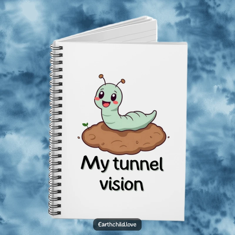Funny Kawaii Earthworm Notebook with a cute earthworm burrowing in soil, an inspiring and funny journal for all your notes.