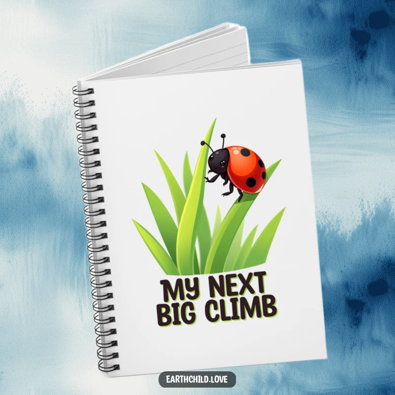 Funny Kawaii Ladybug Notebook with a cute ladybug climbing grass, an inspiring and funny journal for all your notes and thoughts.