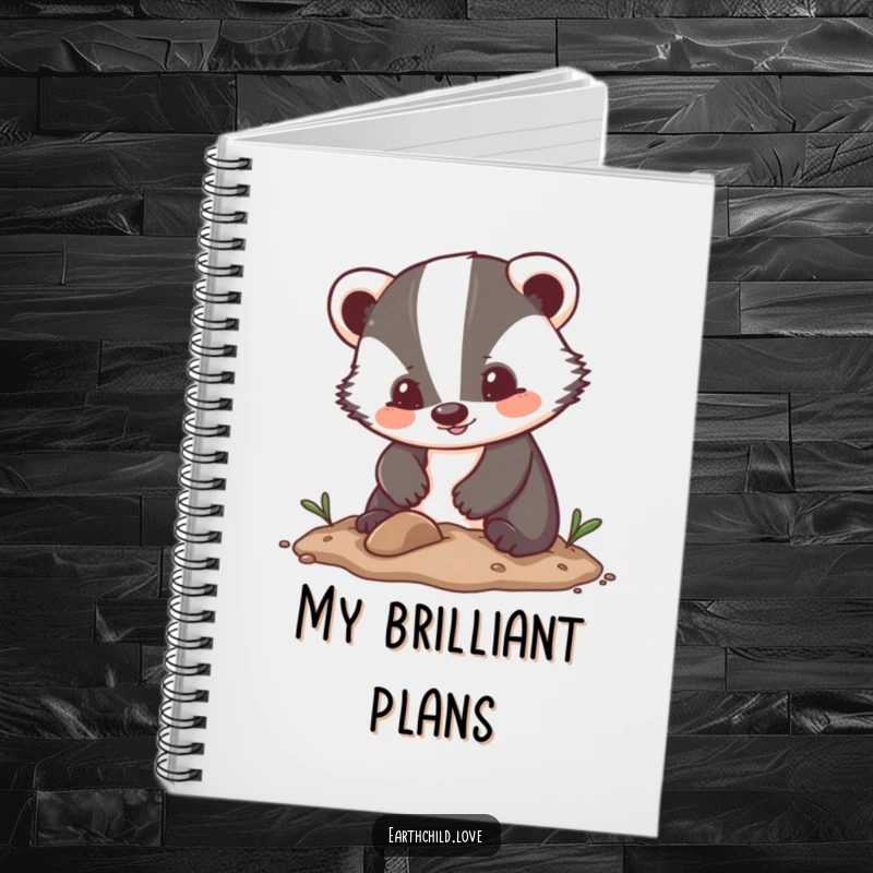 Funny Kawaii Journal with an enthusiastic badger character digging in soft soil, perfect for writing, sketching, and note-taking.