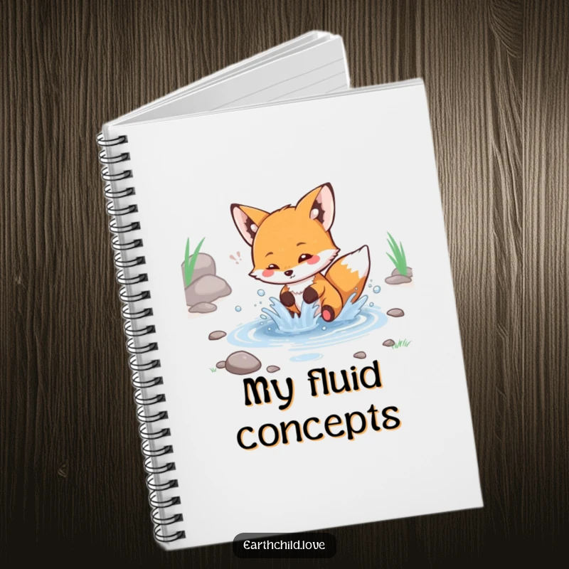 Funny kawaii fox notebook, a cute fox playfully splashing in a stream.