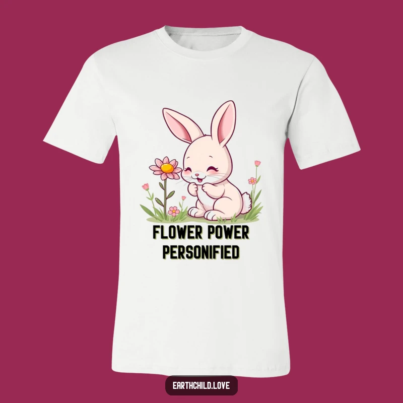 Funny Kawaii Bunny Sniffing Wildflower T-Shirt - Cute Floral Woodland Tee