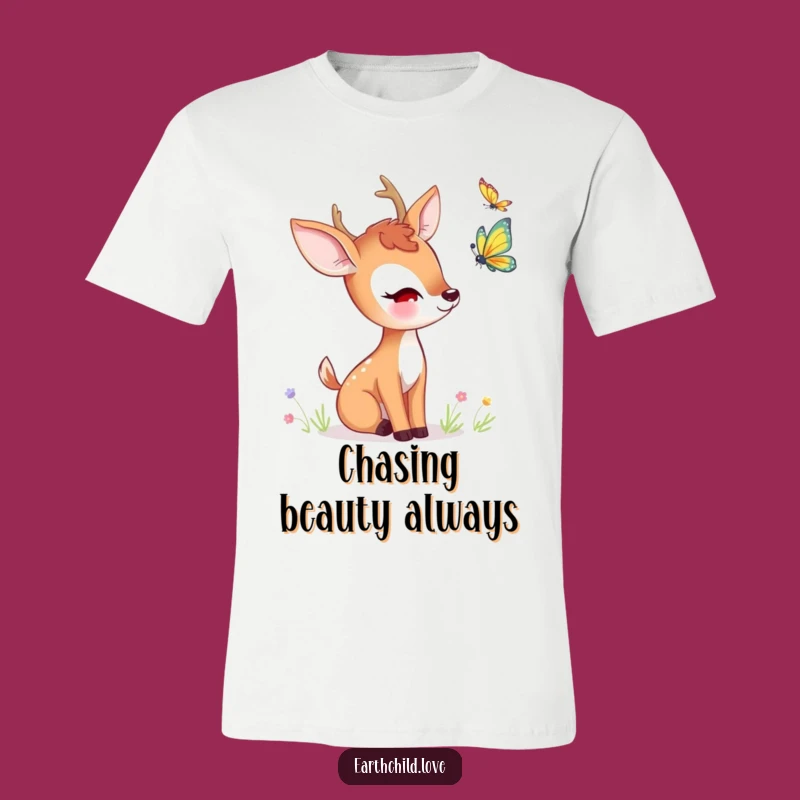 Funny Kawaii Deer Butterfly T-Shirt - Cute Woodland Creature Tee