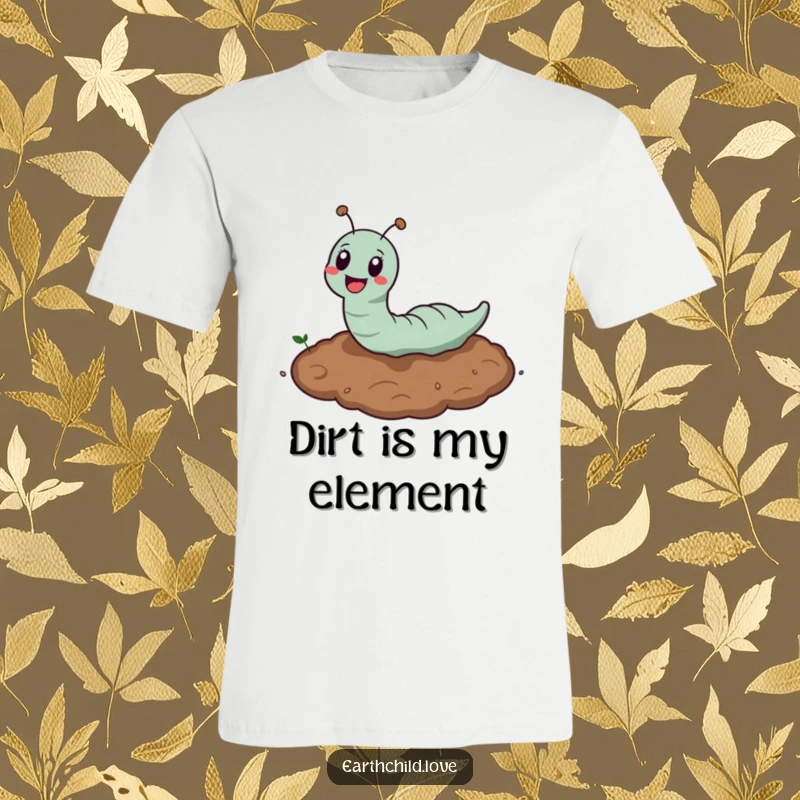 Funny Kawaii Earthworm T-Shirt with a cute earthworm happily burrowing in soil, a soft and funny tee for nature lovers.