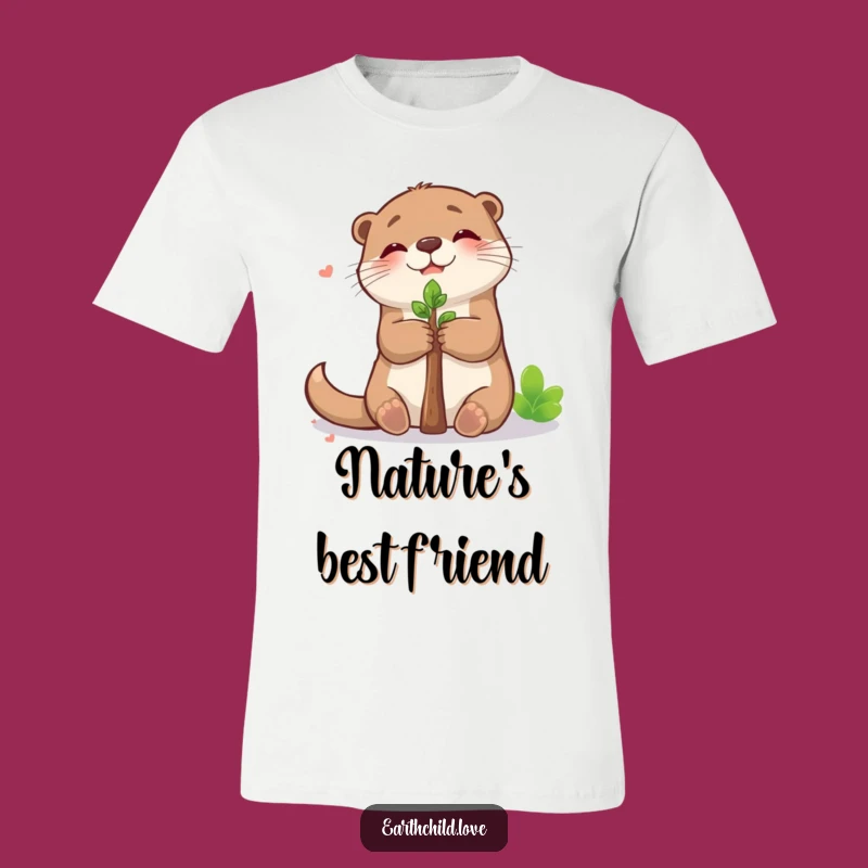 Funny Kawaii Otter Hugging Sapling T-Shirt - Cute Woodland Creature Tee