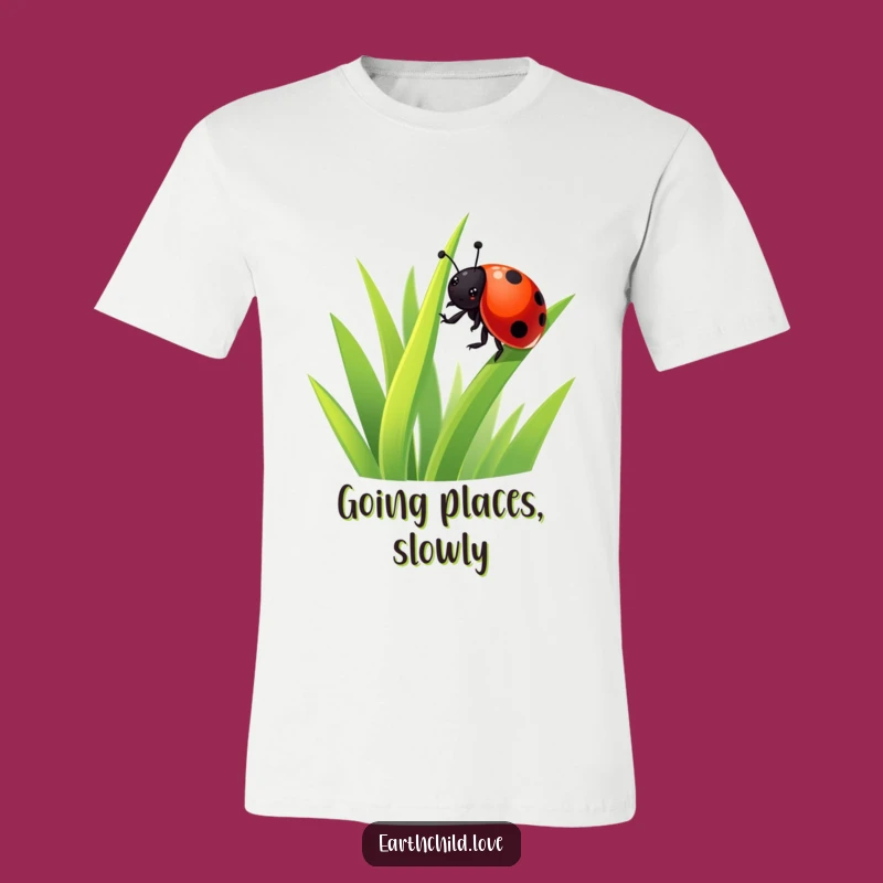 Funny Kawaii Ladybug Climbing Grass T-Shirt: Adorable Bug Shirt for a Happy Day