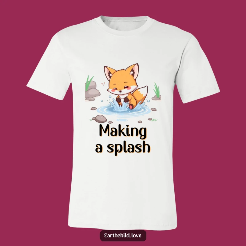 Funny Kawaii Fox Splashing Stream T-Shirt - Cute Animal Play Tee