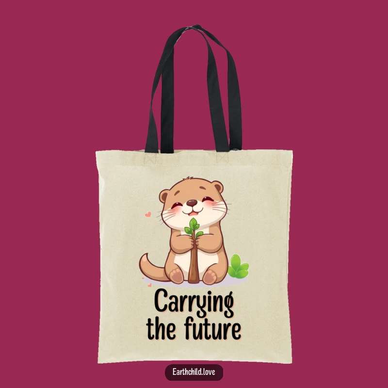 Funny Kawaii Otter Hugging Sapling Tote Bag - Eco-Friendly Nature Accessory